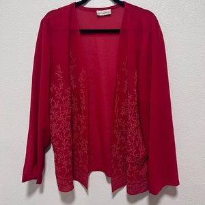 Top Season Red Sheer Embroidered Drape Cardigan Size Large